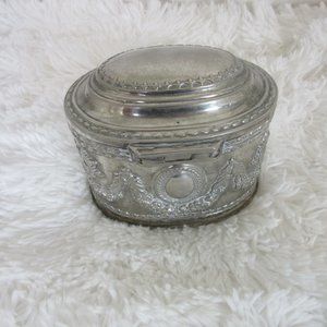 Vintage Silver Plated Jewelry Trinket Box Red Velvet Lined Hinged Top